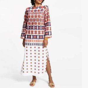Frances Valentine Geoprint Caftan Maxi Dress in Red Orange